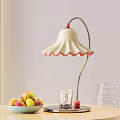 White Bell Table Lamp With Red Trim And Fruit Bowl Initial B Glass On Table