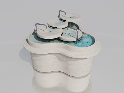 Modern Decorative Water Feature for Shopping Mall Store with Circular Platforms and Blue Water 3d model