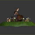 Decorative Antelope Scene With Green Grassy Base White Flowers And Orange Mushrooms