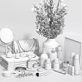 Decorative Ornament Set With Mirror Bag Perfume Bottles Vase Pampas Grass And Cosmetics