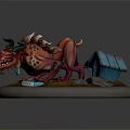 Fierce Red Fantasy Game Movie Character With Black Spots Horns Claws And Circular Base