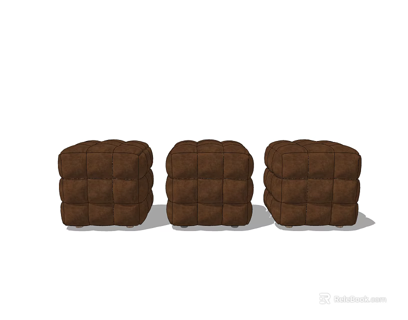 Three Brown Square Tufted Ottomans With Padded Design For Living Room Seating 3d model