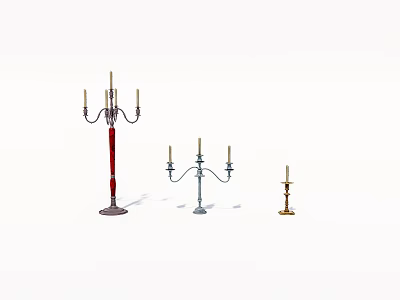 Different Style Candle Holders With Tall Red And Small Metal Stands 3d model