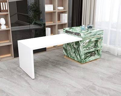 Modern Living Dining Room Interior With Marble Furniture And Open Layout Design 3d model