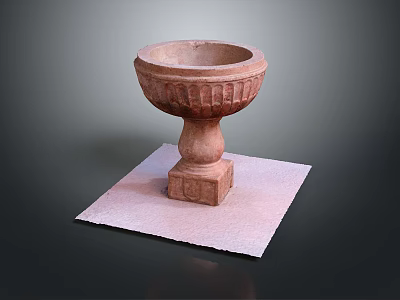 Terracotta Pedestal Basin With Carved Details Placed On Square Mat 3d model