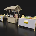 Small Stall With Canopy And Tables On Both Sides Displaying Cakes And Drinks 3d model