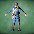 Military Character In Blue Uniform With Sash Bag Standing Against Green Background