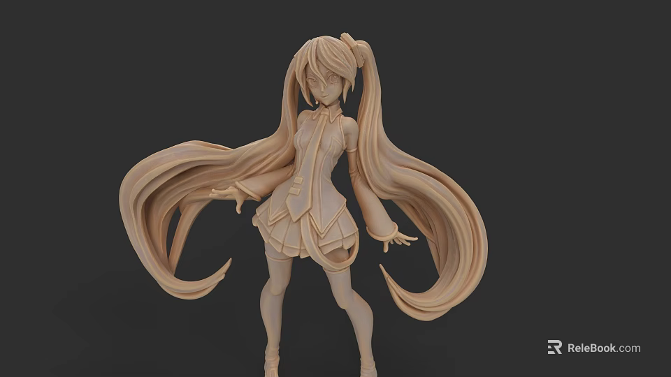 Anime Style Woman 3D Model with Long Flowing Hair and School Uniform Outfit 3d model 