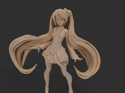 Anime Style Woman 3D Model with Long Flowing Hair and School Uniform Outfit 3d model