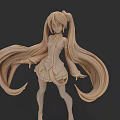 Anime Style Woman 3D Model with Long Flowing Hair and School Uniform Outfit