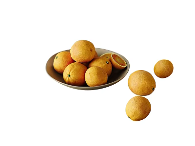 Ceramic Dish Featuring Fresh Oranges Some Sliced and Scattered Nearby 3d model