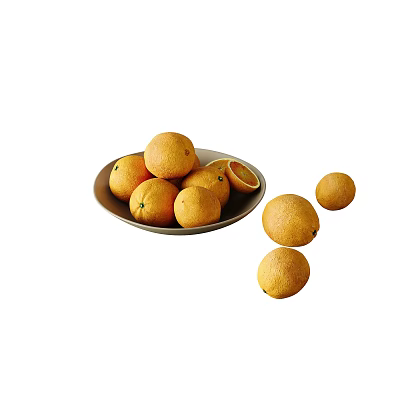 Ceramic Dish Featuring Fresh Oranges Some Sliced and Scattered Nearby 3d model