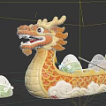 Art Installation Of Traditional Chinese Dragon Boat With Zongzi Rowing Figures
