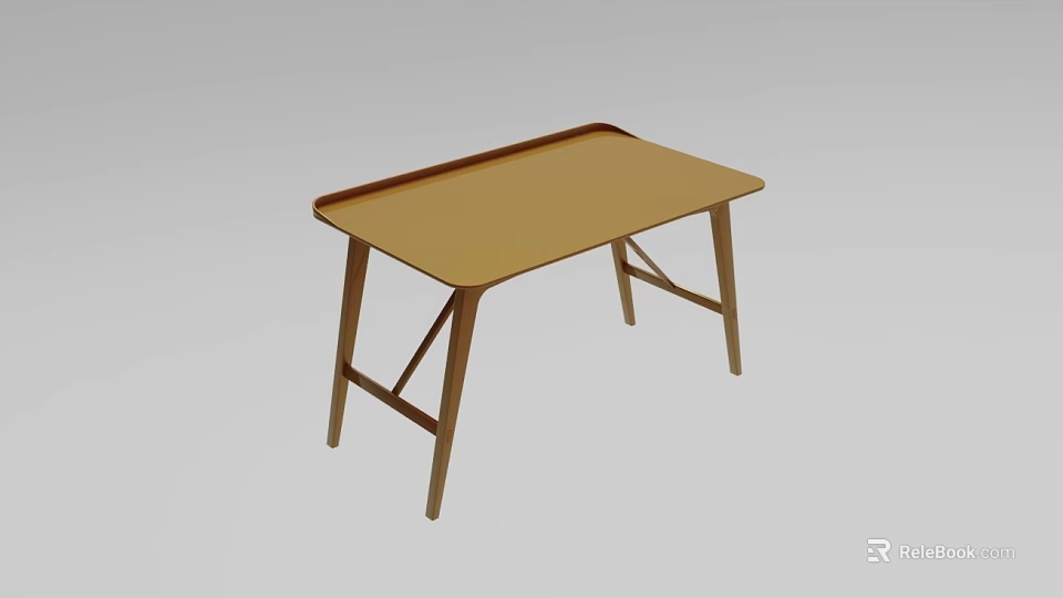 Wooden Office Desk With Tray Style Top And Crossed Legs Modern Design 3d model 