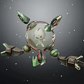 Futuristic Mechanical Device Enclosing Cute White Creature With Green Accents In Space