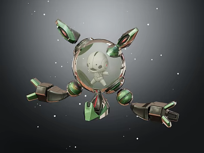 Futuristic Mechanical Device Enclosing Cute White Creature With Green Accents In Space 3d model