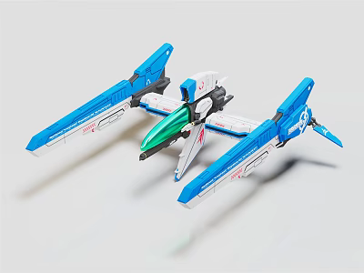 Toy Model Aircraft With Blue White Wings And Green Sci Fi Design Structure 3d model