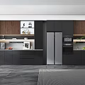 Modern Open Kitchen Sideboard Design With Sleek Black Finish And Wooden Accents