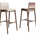 Two Modern Wooden Bar Stools With Fabric Seat And High Back Design