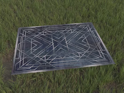 Stylish Square Rug With Dark Background And Geometric White Lines On Green Grass 3d model