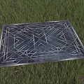 Stylish Square Rug With Dark Background And Geometric White Lines On Green Grass