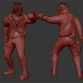 Two 3D Characters Wearing Red Jackets Helmets And Yellow Eyes Interacting With Fist Bump