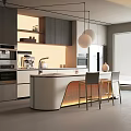 Restaurant Dining Table and Chair Combination Island Table Wine Cabinet 3d model
