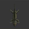Reptile 3D Render with Gray Body Yellow Stripes Red Eyes and Open Mouth