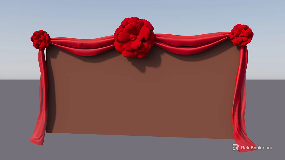 Commercial Signboard Equipment With Brown Panel Red Decorative Flowers And Ribbons 3d model 