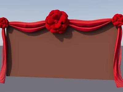 Commercial Signboard Equipment With Brown Panel Red Decorative Flowers And Ribbons 3d model