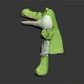 Green Alligator Sculpture With Open Mouth Wearing White Vest And Green Limbs On Dark Background