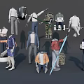 Mannequins In Various Poses Wearing Different Outfits With Accessories And Props