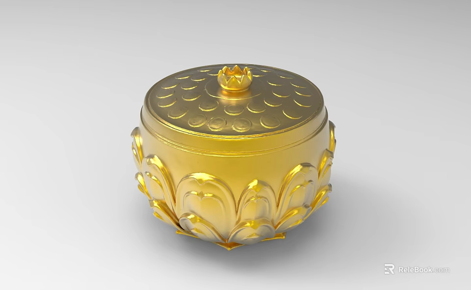 Golden Decorative Ornament Set with Lotus Motifs and Moon Patterns Design 3d model 