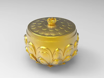 Golden Decorative Ornament Set with Lotus Motifs and Moon Patterns Design 3d model