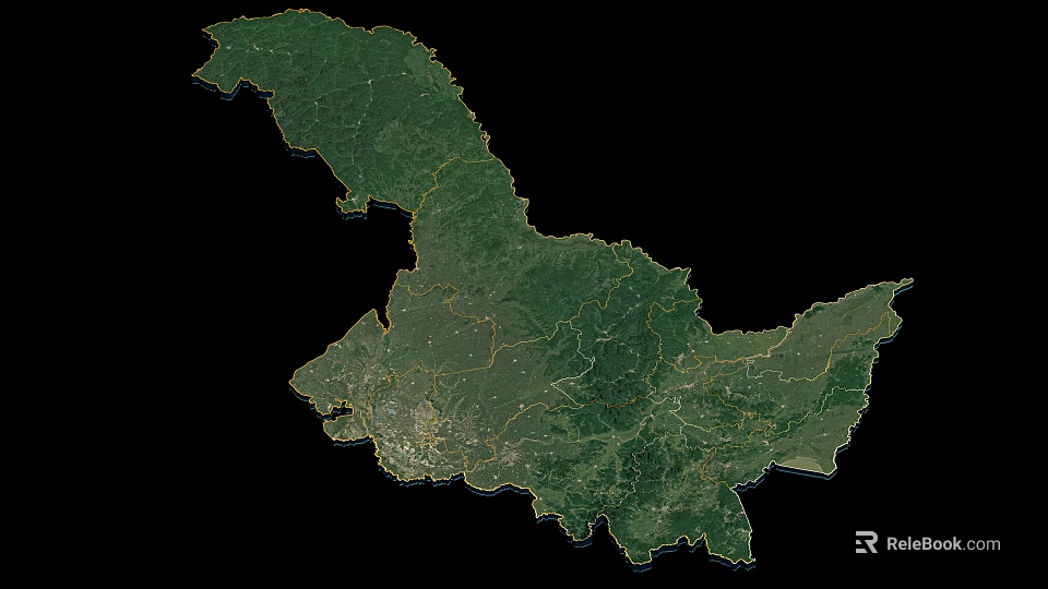 Green Map Shaped Wall Decor With Clear Outline And Yellow Lines 3d model