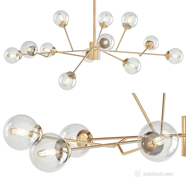 Modern Gold Metal Chandelier With Clear Glass Spherical Balls For Home Interior Decor 3d model 