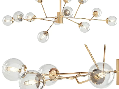 Modern Gold Metal Chandelier With Clear Glass Spherical Balls For Home Interior Decor 3d model