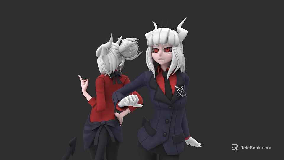 Game And Movie Character With White Hair Horns Red Eyes And Stylish Outfits 3d model 