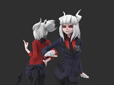 Game And Movie Character With White Hair Horns Red Eyes And Stylish Outfits 3d model