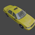 Bright Yellow Taxi Sedan With Roof Sign And Side Lettering Details