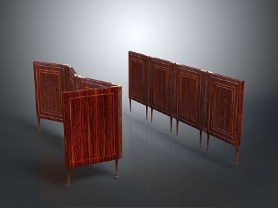 Elegant Wooden Room Dividers With Intricate Grain And Metal Legs Design 3d model