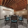 Traditional Hot Pot Restaurant Interior With Wooden Ceiling Lanterns Bamboo Screens And Green Plants