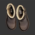 Brown Leather Boots With Straps Buckles Fleece Lining And Yellow Soles For Daily Life