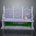 Vintage Outdoor Bench With Intricate Iron Design Pointed Top And Green Moss