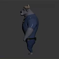 3D Anthropomorphic Bull Police Officer in Blue Uniform With Muscular Build