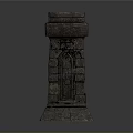 Ancient Stone Tower Structure With Carved Brick Design And Decorative Door 3d model