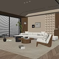 Modern Living Room Interior With Beige Tones White Sofa Round Coffee Table And Accent Chair