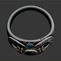 Ornate Silver Ring With Black Gemstone Blue Red Geometric Patterns And Detailed Engravings 3d model