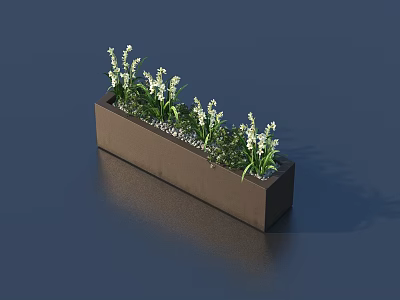Elegant Potted Plant with White Flowers and Green Foliage in Brown Rectangular Planter 3d model