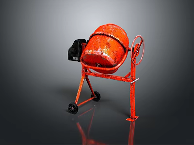 Red Concrete Mixer With Stand Wheels And Handle On Gray Background 3d model